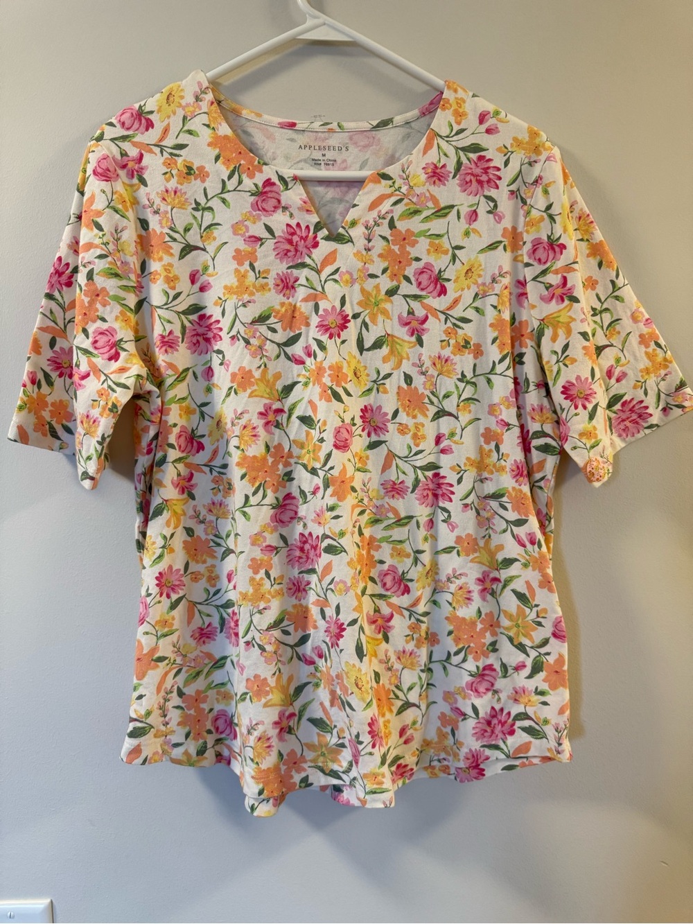 Appleseed's White Short-Sleeve Tee with Pink & Orange Floral Print